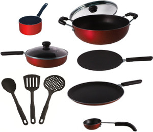 Kumaka Premium Quality 2.6mm Thickness 11 pcs Non-stick Cookware Set with Glass Lid Cookware Set