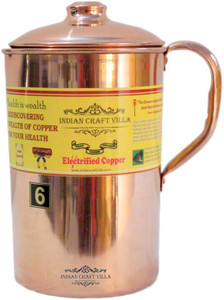 Indian Craft Villa Handmade 100% Pure Copper Jug Pitcher Volume 2.1 Liter storage drinking Water Good Health BEnefits Indian Yoga, Ayurveda Water Jug