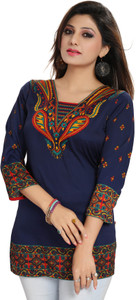 GMK Casual 3/4th Sleeve Printed Women's Blue Top