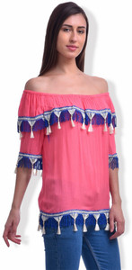 BuyNewTrend Casual Half Sleeve Solid Women Pink Top