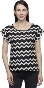 Primo Knot Casual Cap Sleeve Printed Women Black Top