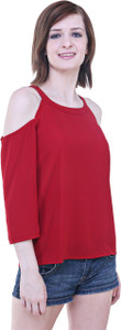 Myshka Casual Full Sleeve Solid Women Red Top
