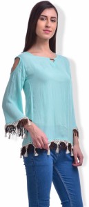 BuyNewTrend Casual 3/4th Sleeve Solid Women Light Blue Top
