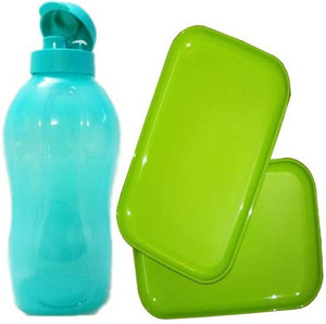 Tupperware RECTANGULAR BREAK FAST / SNACKS PLATES 2 PCS & AQUA SAFE FLIPTOP WATER 2 L Bottle