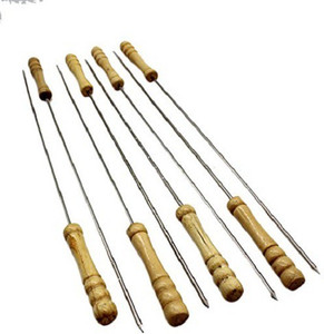 Sukot 8 Pcs Long Wooden Handle BBQ Skewer Barbeque Stick Skewers - 16inch Iron Roast Fork Set