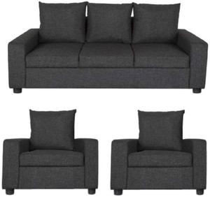 GIOTEAK Fabric 3 + 1 + 1 Black Sofa Set