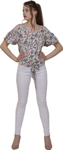LILIUM FASHIONS Casual Short Sleeve Floral Print Women Multicolor Top