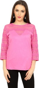9teen Again Casual 3/4th Sleeve Solid Women Pink Top
