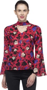 Primo Knot Party Bell Sleeve Printed Women Red Top