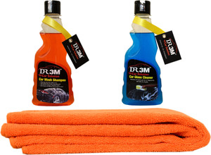 DR3M small combo kit - car Glass cleaner 250ml./ car wash shampoo 250ml./ 1pc Microfiber cloth (orange). Car Washing Liquid