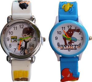 SS Traders White Ben10 And Blue Spiderman Watch - For Boys