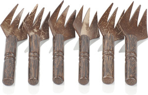 ExclusiveLane Natural Brown Wooden Fruit Fork Set