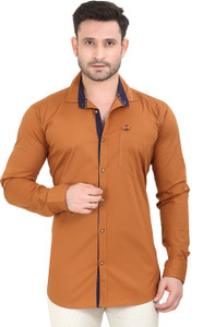 Meraki Men Solid Casual Brown Shirt