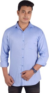 Litalio Men Solid Casual Blue Shirt