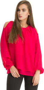 Kazo Casual Full Sleeve Solid Women Pink Top
