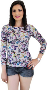 CrazeVilla Casual 3/4th Sleeve Printed Women Multicolor Top