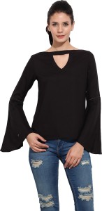 Primo Knot Casual Full Sleeve Solid Women Black Top