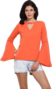 Primo Knot Casual Full Sleeve Solid Women Orange Top