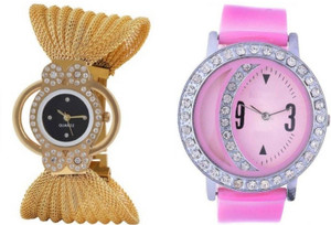 ReniSales NEW LATEST FASHION DIAMOND STUDDED GOLD METAL GOLD DIAL FOR WOMEN Analog Watch - For Women