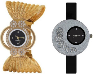 ReniSales NEW LATEST FASHION DIAMOND STUDDED GOLD METAL GOLD DIAL FOR WOMEN Analog Watch - For Women