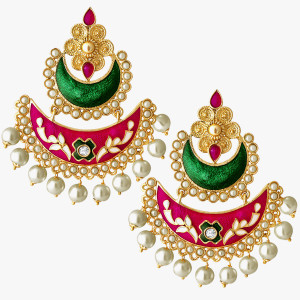 Spargz Wedding Wear Enamel Work Chand Bali Earring For Women & Girls Pearl Alloy Chandbali Earring