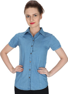 Trendyfrog Girls Solid Casual Denim Blue Shirt