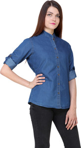 Gsa Enterprises Women's Solid Casual Denim Blue Shirt