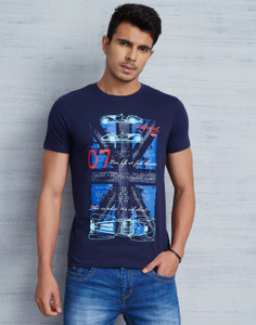 Metronaut Printed Men Round Neck Dark 