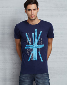 Metronaut Printed Men Round Neck Dark 