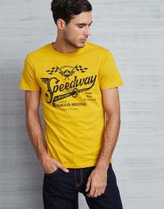 metronaut printed men round or crew yellow t-shirt MS17CN039