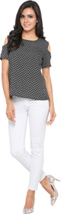 Serein Casual Short Sleeve Printed Women Black Top