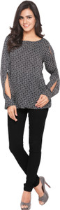 Serein Party Full Sleeve Geometric Print Women Grey Top