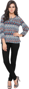 Serein Casual 3/4th Sleeve Floral Print Women Blue Top