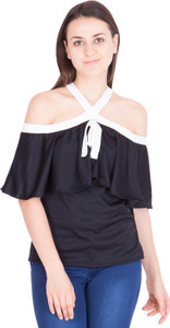 Khhalisi Casual Shoulder Strap Solid Women Black Top