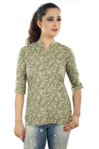Mosho Casual 3/4th Sleeve Floral Print Women Green Top