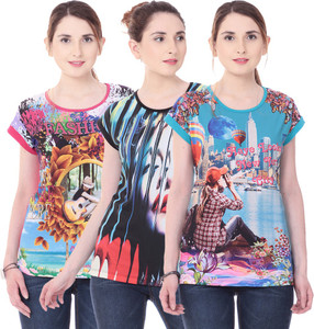GLASGOW Casual Short Sleeve Printed Women Multicolor Top