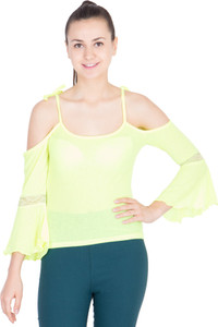 Khhalisi Casual Bell Sleeve Solid Women Green Top