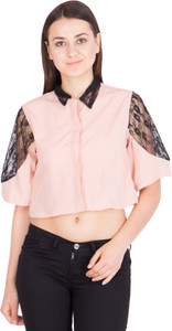 Khhalisi Casual Bell Sleeve Solid Women Pink Top