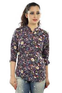 Mosho Casual 3/4th Sleeve Floral Print Women Multicolor Top