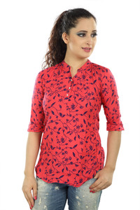 Mosho Casual 3/4th Sleeve Floral Print Women Red Top