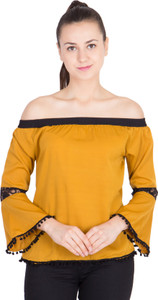 Khhalisi Casual Bell Sleeve Solid Women Yellow Top