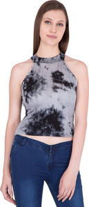 Khhalisi Casual Sleeveless Tie & Dye Women Black Top
