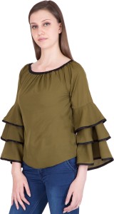 Khhalisi Casual Bell Sleeve Solid Women Green Top