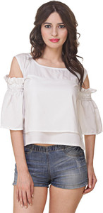 Jollify Casual Half Sleeve Solid Women White Top