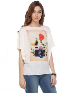 Mysarees Casual Short Sleeve Printed Women White Top