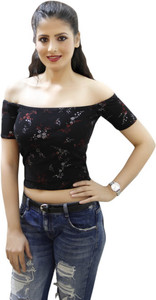 CrazeVilla Casual Short Sleeve Floral Print Women Black Top