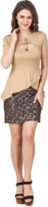 Texco Party Short Sleeve Solid Women Gold, Beige Top