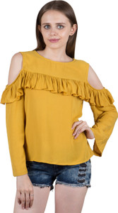 Papsara Casual 3/4th Sleeve Lace Women Yellow Top