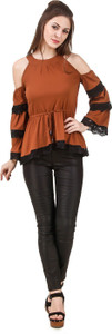 Texco Party Bell Sleeve Solid Women Maroon Top