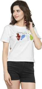 camey Casual Half Sleeve Printed Women White Top